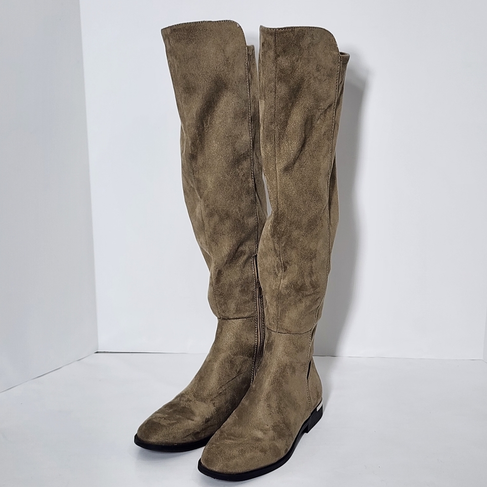 Nine West Allair2 Textile Fabric/Faux Suede Over Knee Flat Boots Sz 7.5